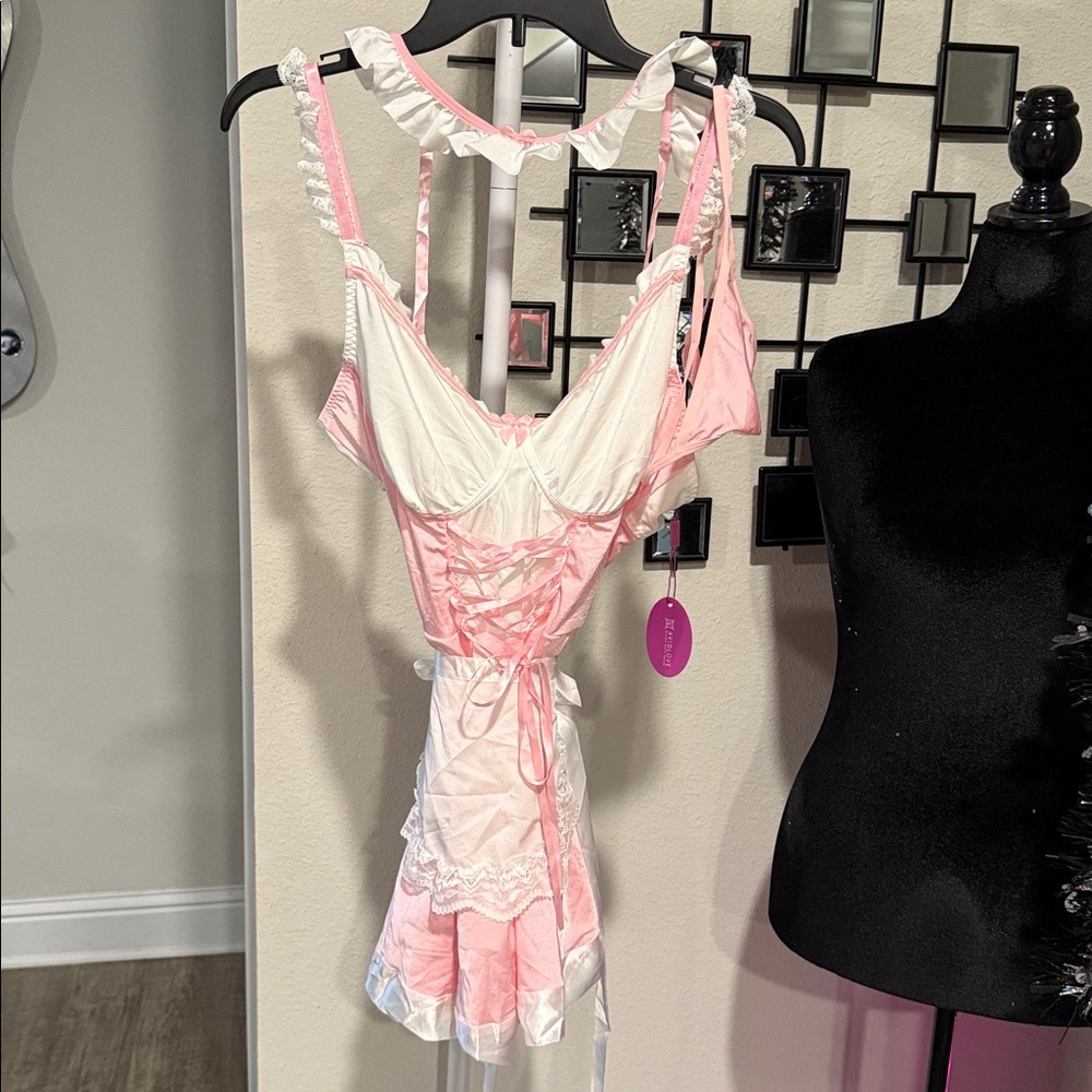 Pink and White Lace-Up Dress sexy